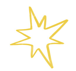 Yellow bright star doodle freehand sketch drawing shape form abstrct element of night sky shining art