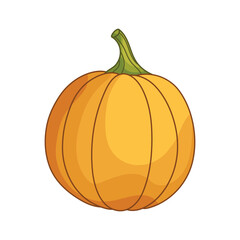 Cute flat style pumpkin. Round shape. Simple cartoon vegetable icon. Autumn illustration. Clipart element for design for Thanksgiving, Halloween, Harvest Festival.