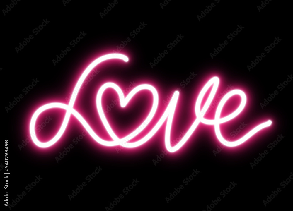 Wall mural love text in neon light for design element. pink bulb neon light isolated background