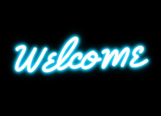 welcome text in neon light for design element. green bulb neon light isolated background