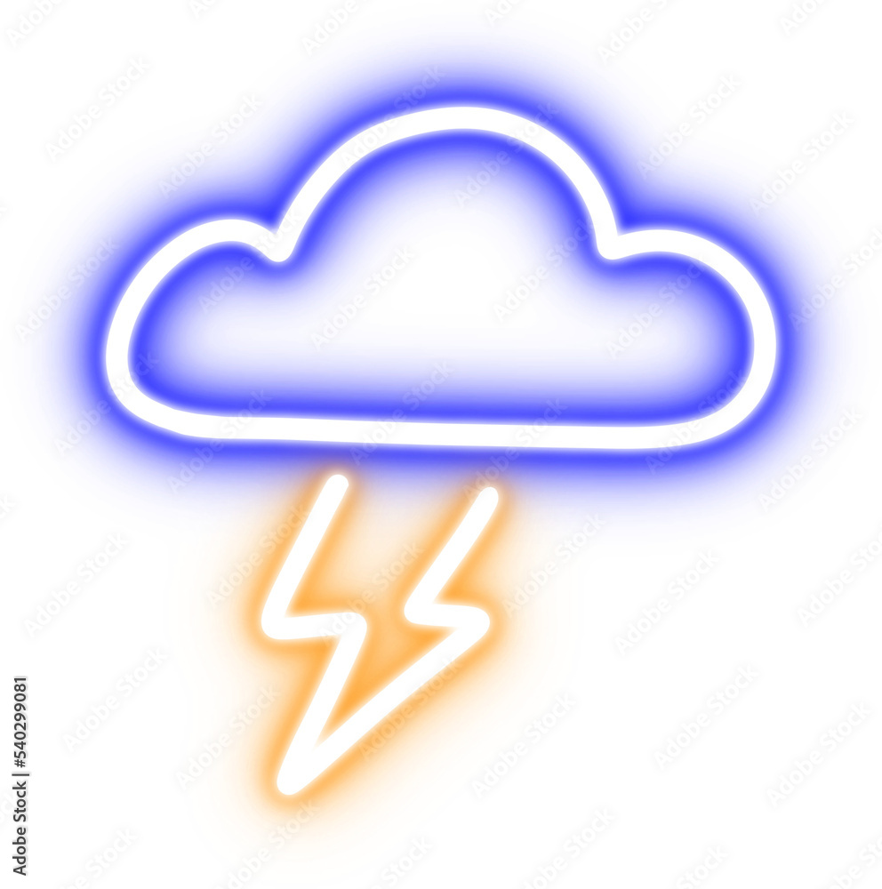 Poster thunder cloud in neon light for design element. orange and blue bulb neon light isolated background