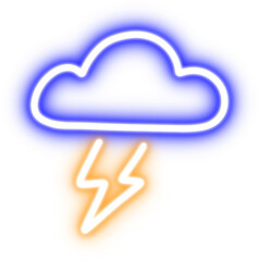 thunder cloud in neon light for design element. orange and blue bulb neon light isolated background