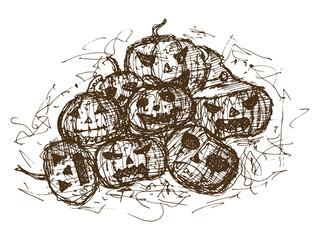 Obraz premium Monochrome hand drawing halloween evil pumpkin 