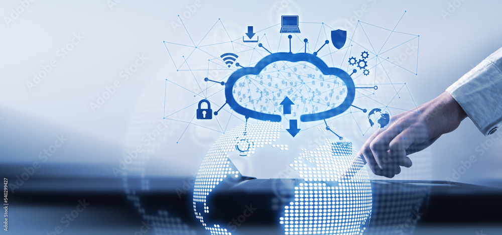 Wall mural cloud computing technology and online data storage.