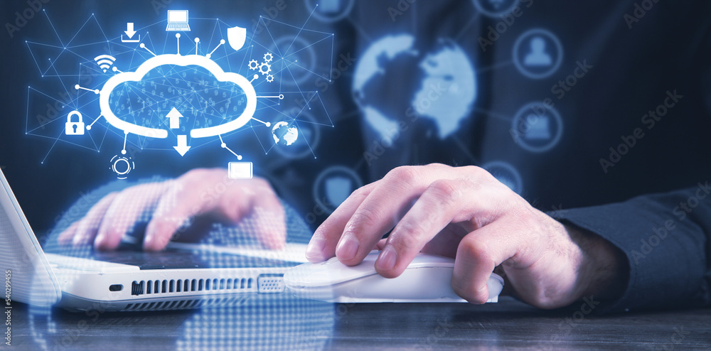 Wall mural cloud computing technology and online data storage.