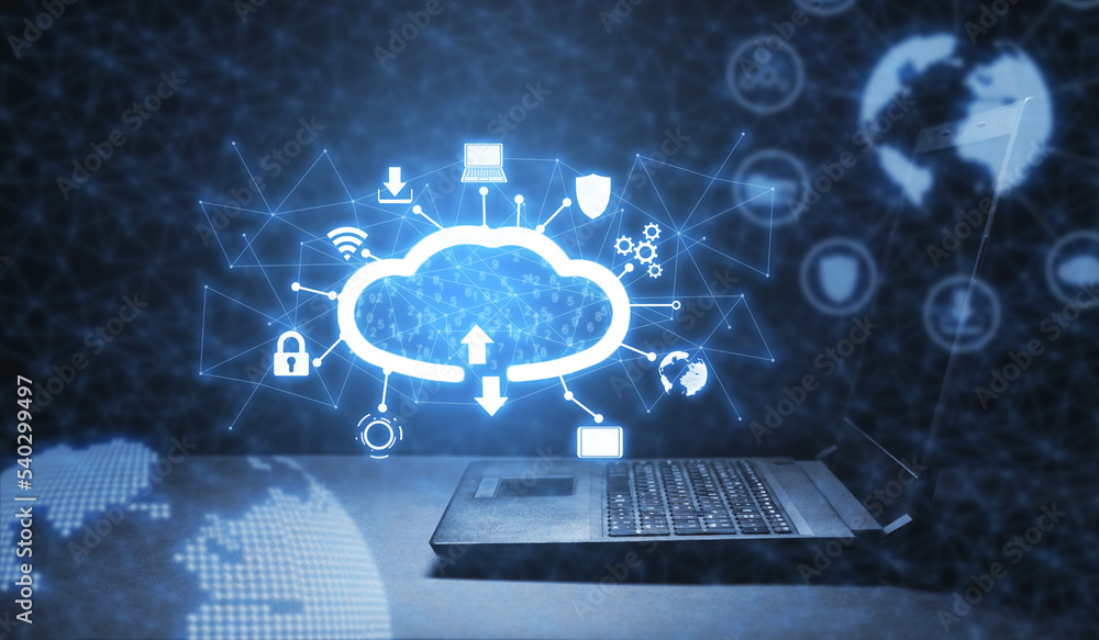 Poster cloud computing technology and online data storage.