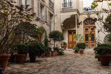 An old courtyard in the center of Paris.