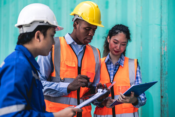 Container worker discussing their daily task together before they start their daily task.