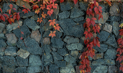 gabion fence wall from steel mesh with stones