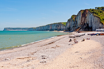 Beach at Yport looking towards Fecamp, Seine Maritime, Normandy, France