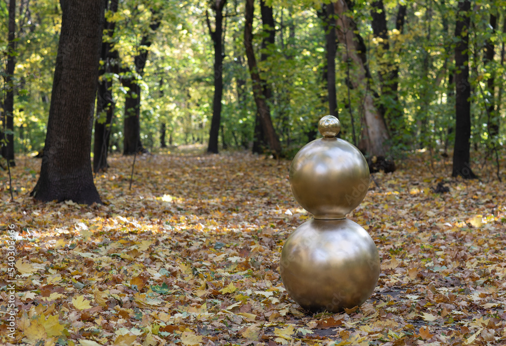 Canvas Prints autumn forest with fallen leaves,decorative golden balls