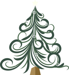 Christmas tree calligraphic swirl line element 