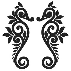 black and white seahorses pattern ornament © sense