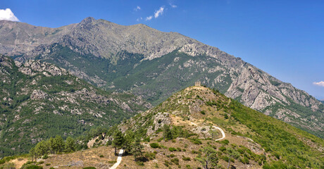 Obraz premium Beautiful mountain landscape with Fort of Pasciola in Central Corsica, France