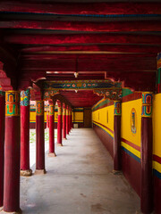 Interiors of Thikse Gompa or Thikse Monastery is the largest gompa in central Ladakh - obrazy, fototapety, plakaty