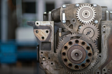 closedup of engine oil pump in workshop