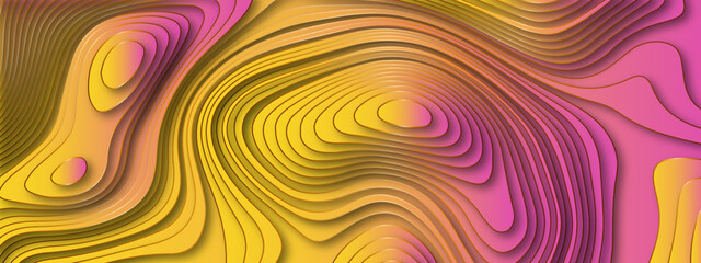 The stylized multicolored abstract topographic map with lines and circles background. Topographic map and place for texture. Topographic gradient linear background with copy space. Vector illustration