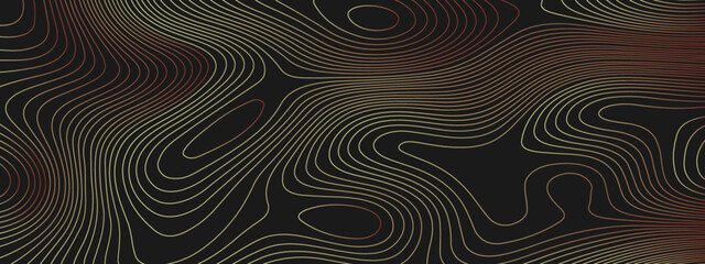 The stylized multicolored abstract topographic map with lines and circles background. Topographic map and place for texture. Topographic gradient linear background with copy space. Vector illustration