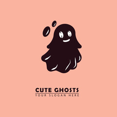 black cute ghost flying mascot logo vector icon