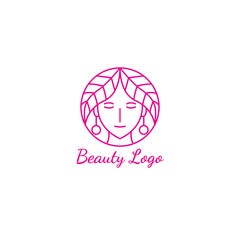 beautiful face logo linear style round shape vector template design
