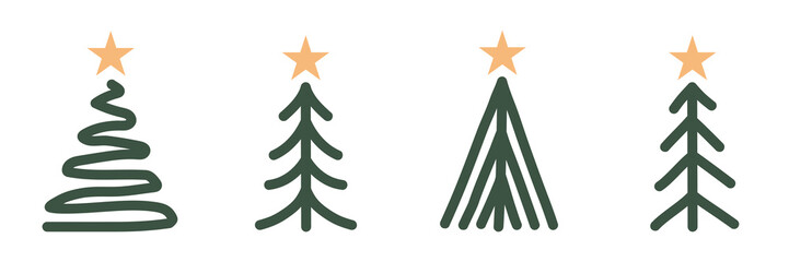 Obraz premium Christmas trees painted. Set of abstract Christmas trees isolated on white background. Vector illustration