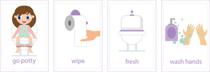 Girl Potty flash card. Potty Training Chart. Potty Reward Chart. Daily Routine.