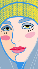 illustration in art style with the image of a female face close-up with bright makeup
