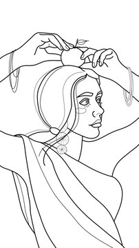 A coloring page with a picture of a girl in a dress holding an orange over her head.