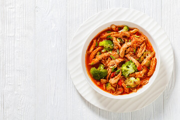 slow-cooked shredded chicken breast stew, top view