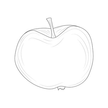 apple outline in cartoon style, apple outline for coloring isolated on white background