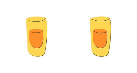 Vodka glass white background. Cartoon sketch graphic design. Flat style. Colored hand drawn image. Party drink concept for restaurant, cafe, party. Freehand drawing style