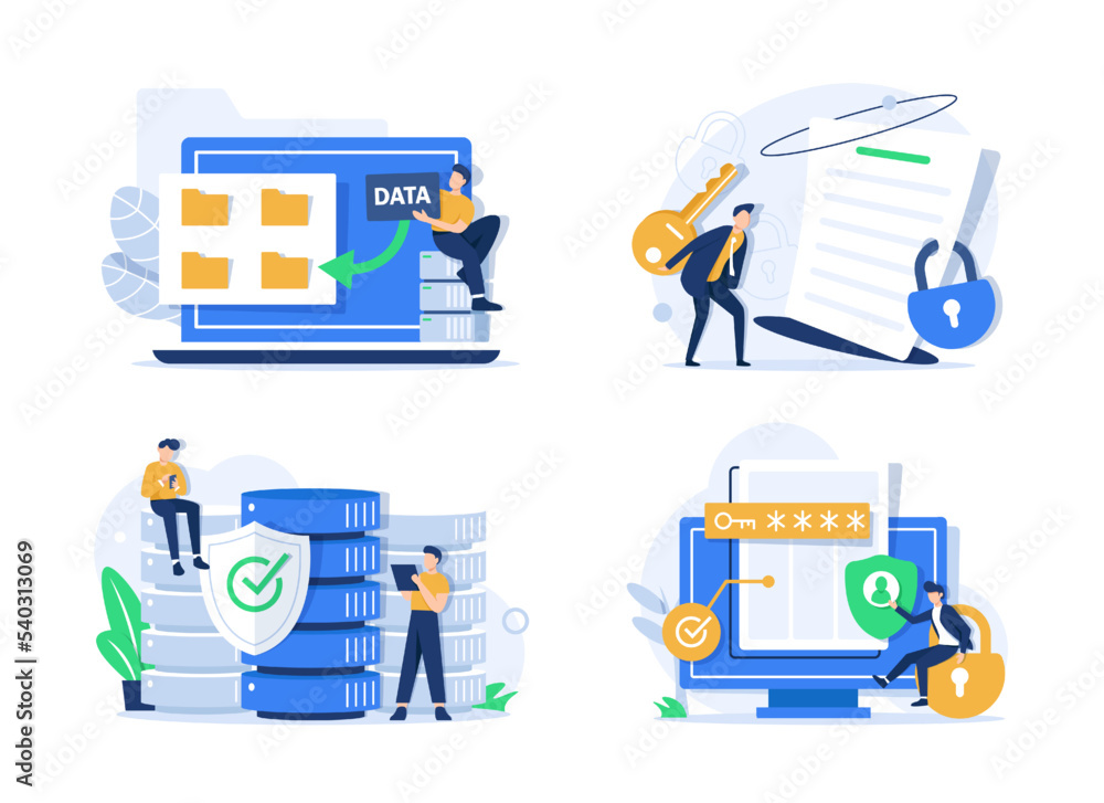 Poster cloud computing concept in flat style. it specialists administrate cloud storage scene. hosting plat