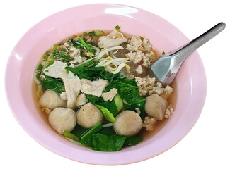 Kuay Tiaw, famous Thai street food. Noodle with meat or pork soup. Isolation photo ready to use for graphic design of Thai food