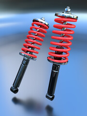 3d illustration of a pair of car shock absorbers