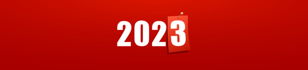Red banner with the numbers 2023. New Year's holiday banner for the site. Horizontal vector illustration