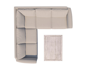 Sofa with table top view png with alpha channel