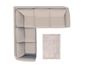 Sofa with table top view png with alpha channel