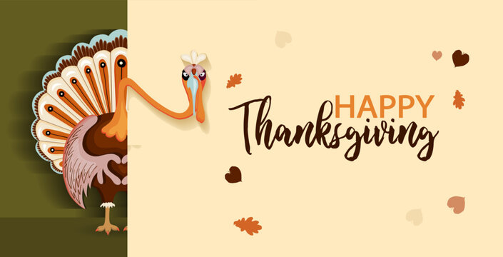 Thanksgiving day horizontal poster. funny turkey.vector illustration