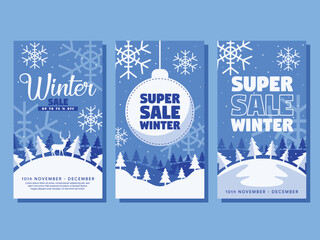 flat design winter sale vertical banner and instagram stories template