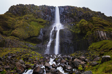 Landdscape of the Bjarnarfoss Waterfall (Snæfellsnes Peninsula, Iceland)
