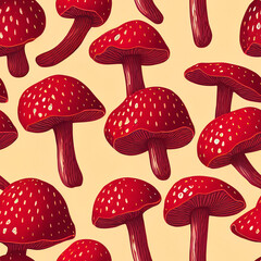 strawberry mushrooms, seamless pattern