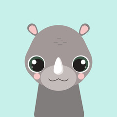 Rhinoceros. Doodle Style Flat Vector Cartoon Safari Animals Set