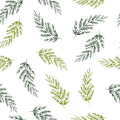 Seamless pattern background vector illustration of branches with leaves berries for decoration