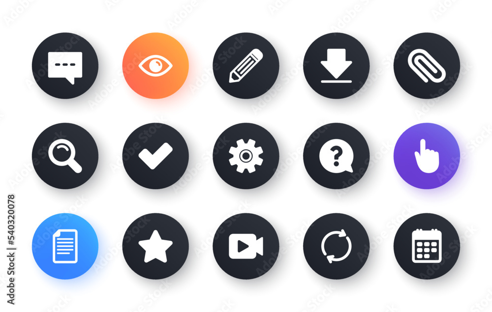 Aufkleber document, calendar and question mark icons. search, video camera and check mark. classic icon set. c