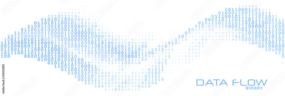 Poster Digital data flow by blue binary code wave
