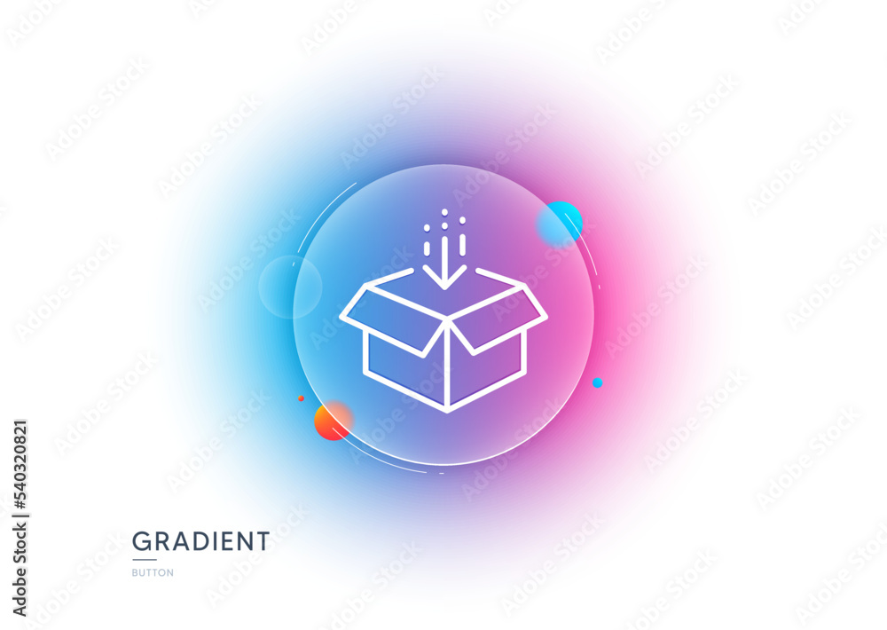 Poster get box line icon. gradient blur button with glassmorphism. open delivery parcel sign. cargo package