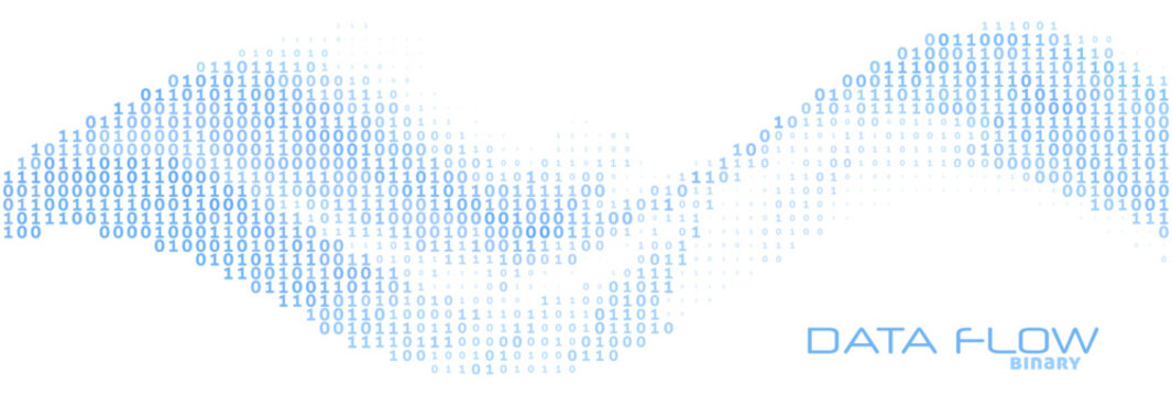 Digital data flow by blue binary code wave