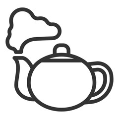 Hot tea pot steams - icon, illustration on white background, outline style