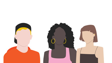 Fototapeta premium Group of three young people Vector illustration Team work Diverse White background
