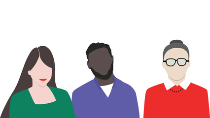 Group of workers Diverse Three people White background Vector